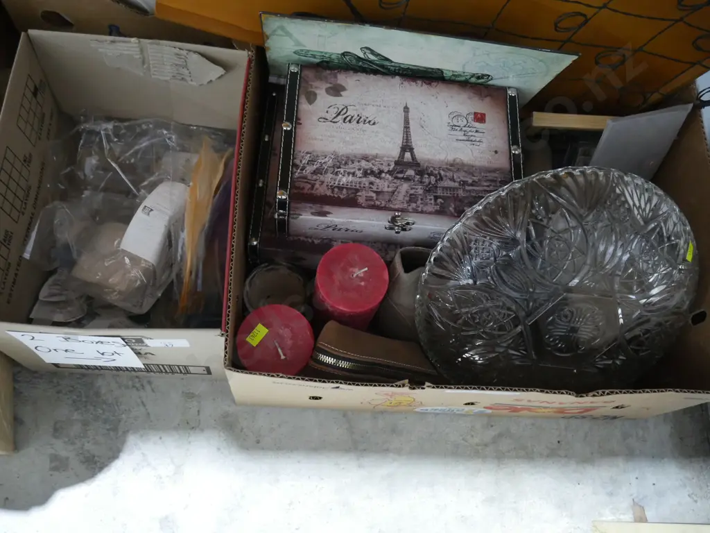 2 boxes of craft sundries, glass bowl etc Image 1++