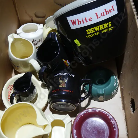 Whisky jugs, ashtrays