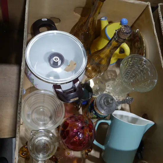 Glassware, enamel pot etc