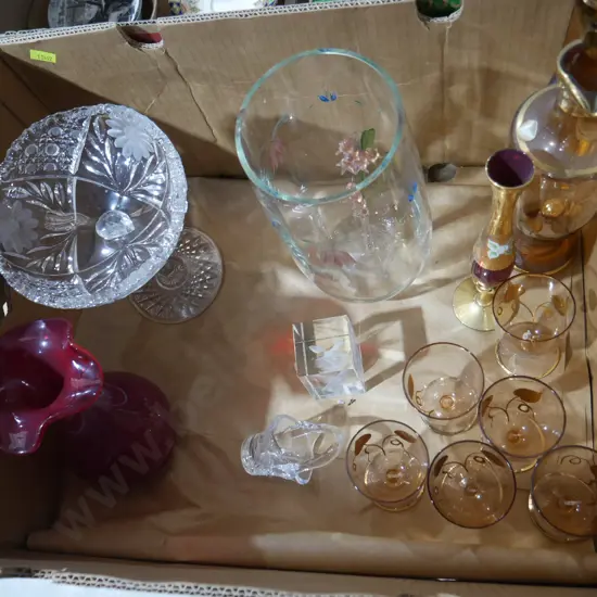 Decanter set, vases etc