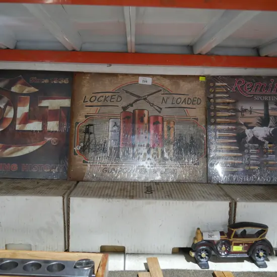 Three tin signs