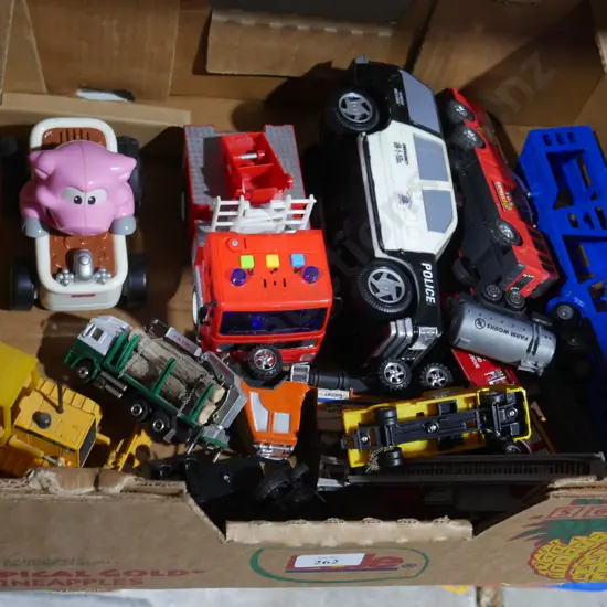 Assorted toy cars and trucks etc