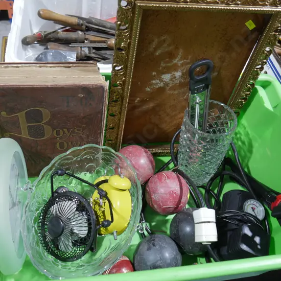Clocks, bowl, pump etc