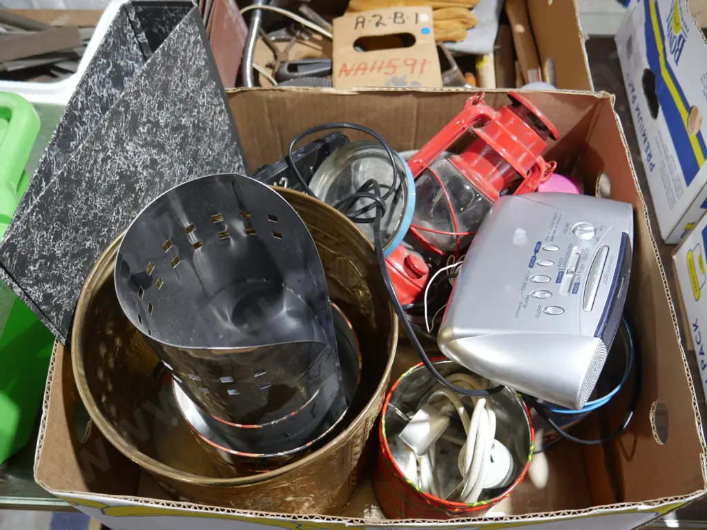 Brass bin, lantern, clock radio etc Image 1++