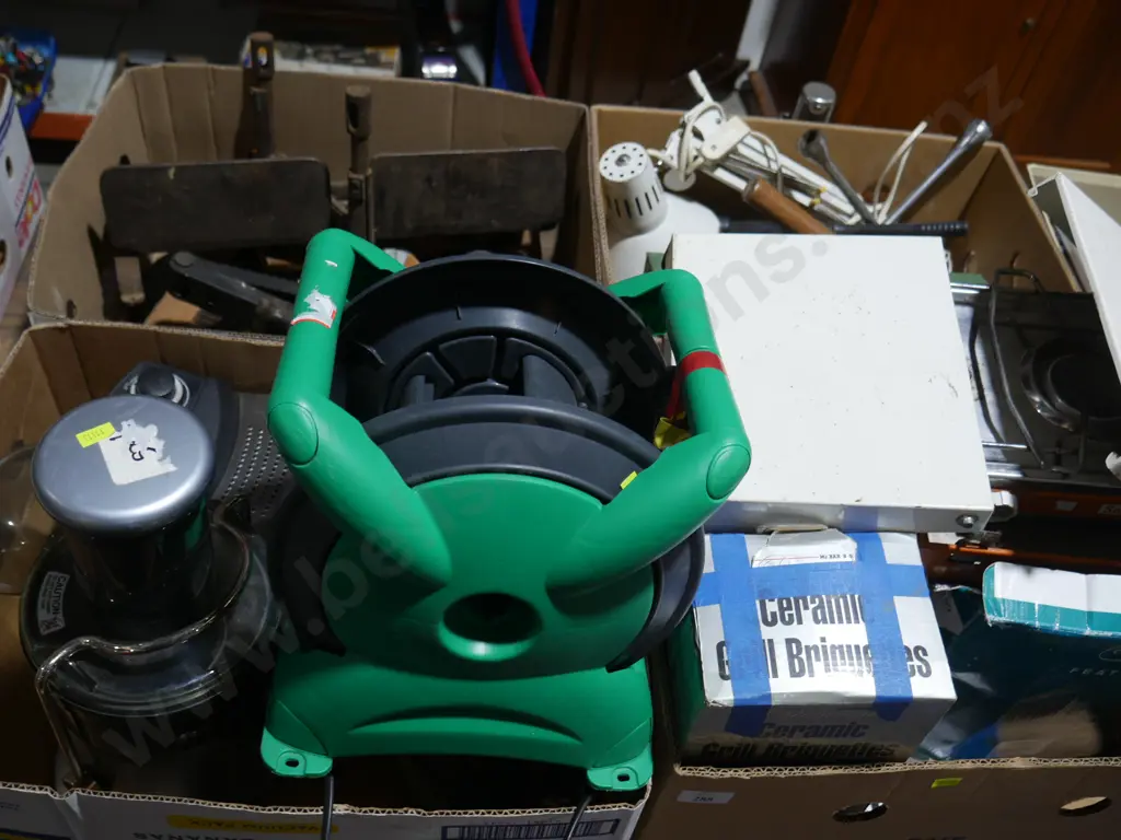 2 boxes hose reel, portable cooker etc Image 1++