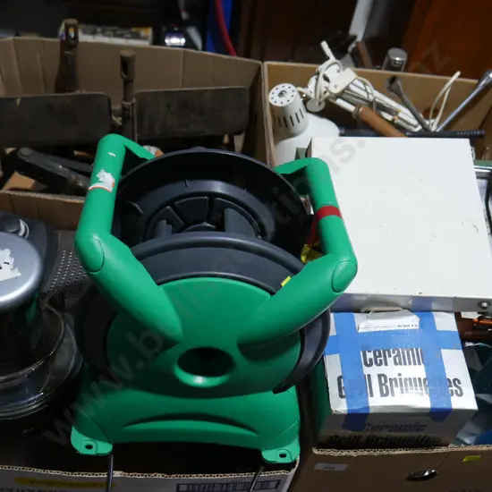 2 boxes hose reel, portable cooker etc