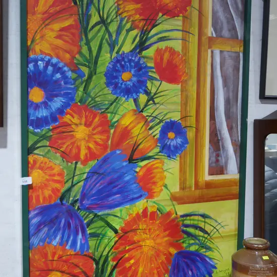 Floral oil painting by L Wright