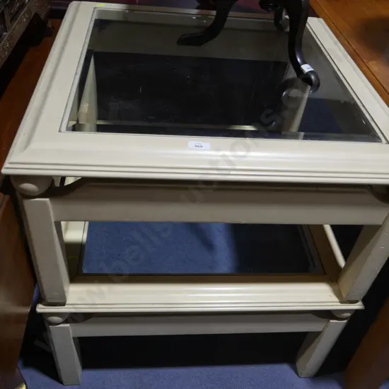 2  glass top side tables