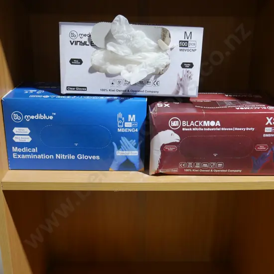 Boxes of vinyl gloves
