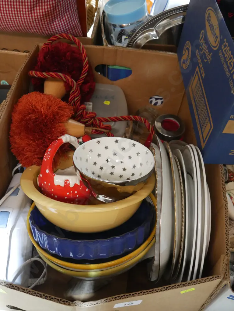 Two boxes of plates, artificial flowers etc Image 1++
