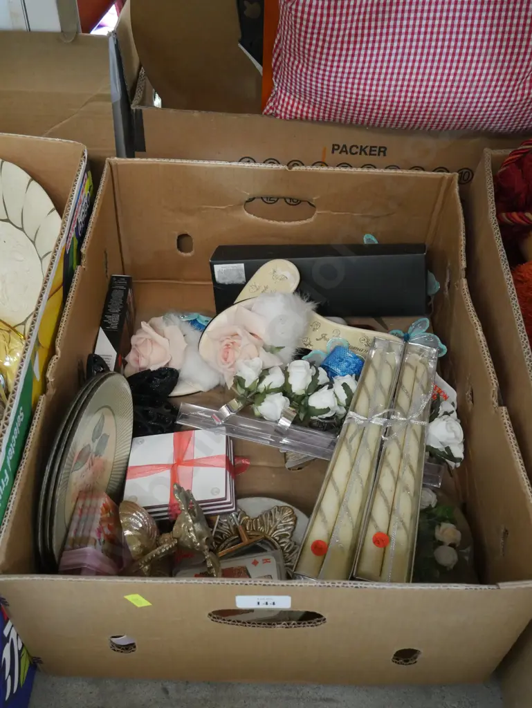 Two boxes of plates, artificial flowers etc Image 1++