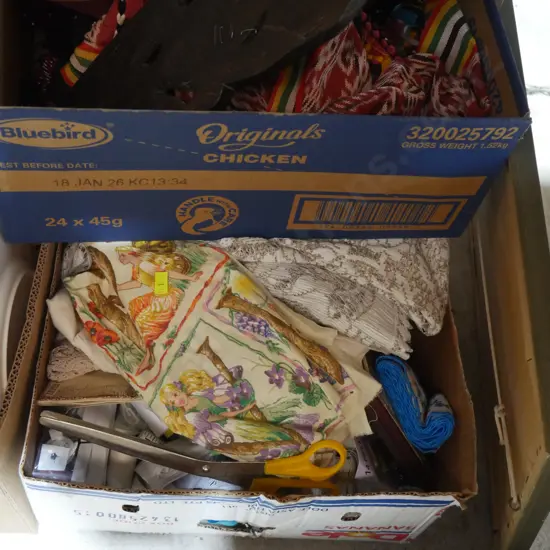 Two boxes of sewing gear etc