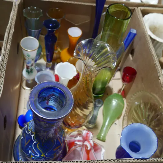 Assorted coloured glass vases