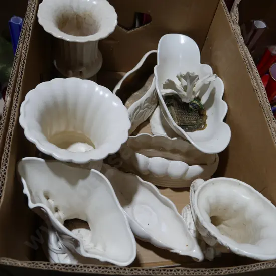 Assorted white vases