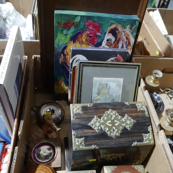 Wooden boxes, art etc
