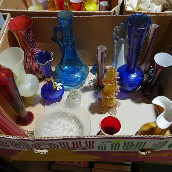 Assorted glass vases etc
