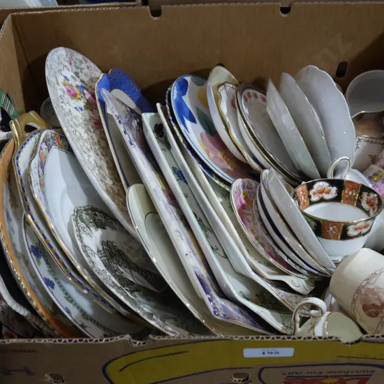 Assorted plates, cups and sauces etc