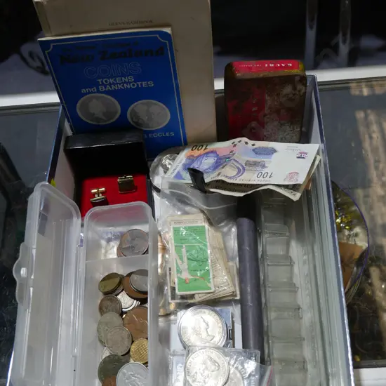 Coins banknotes cufflinks etc