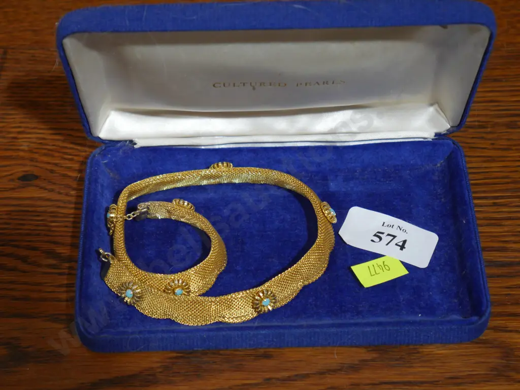 Gold and turquoise coloured stone necklace Image 1++