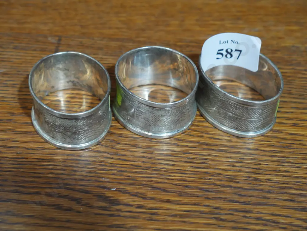 3 Stirling silver serviette rings Image 1++