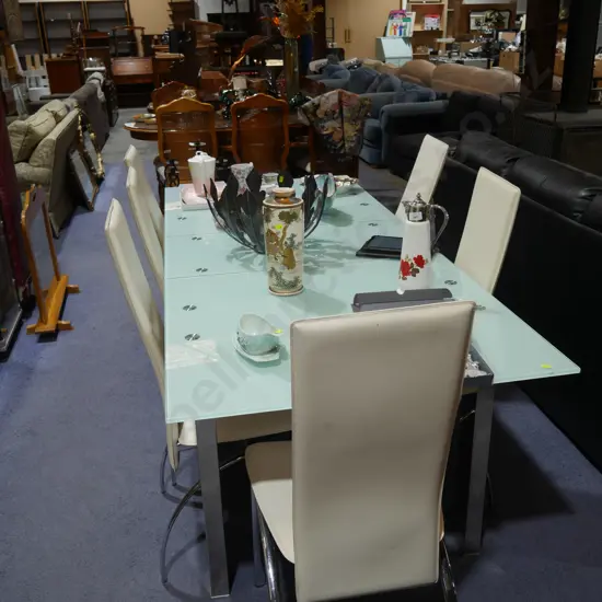 Extendable glass top dining table and 6 chairs