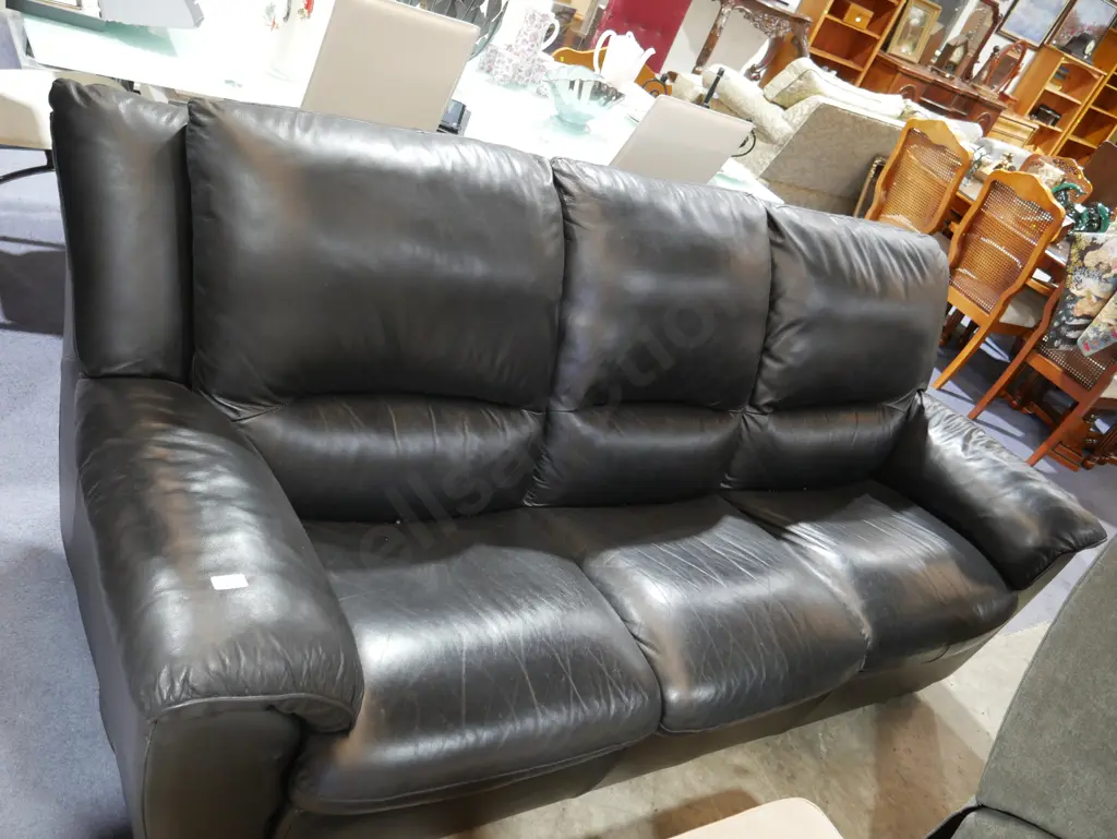 3 seater black leather couch Image 1++