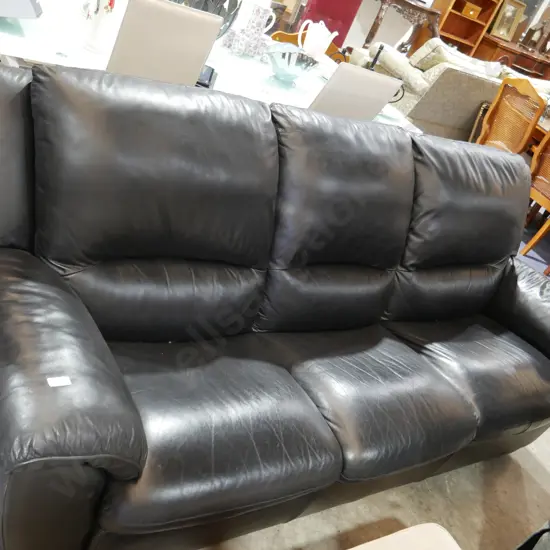 3 seater black leather couch