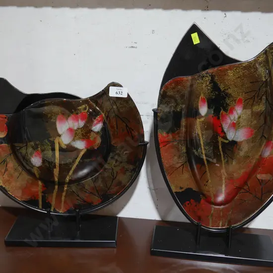 2 glass and metal sculptured vases