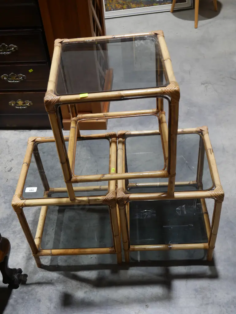 3 glass top cane side table Image 1++