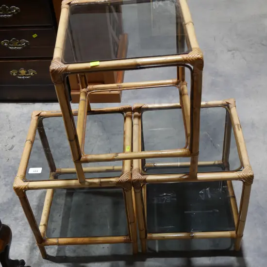 3 glass top cane side table