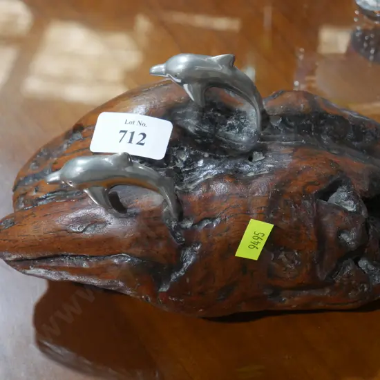 Metal and wood dolphin ornament