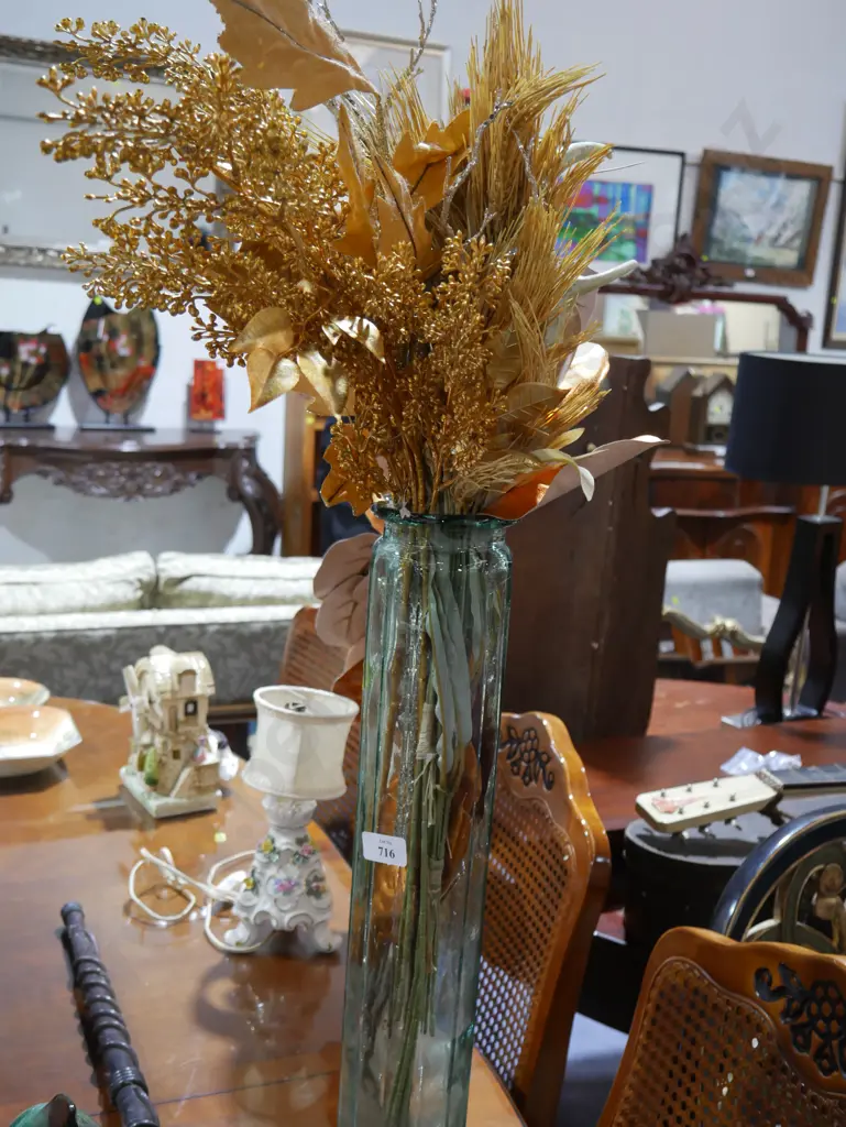 Tall glass vase and artificial plants Image 1++