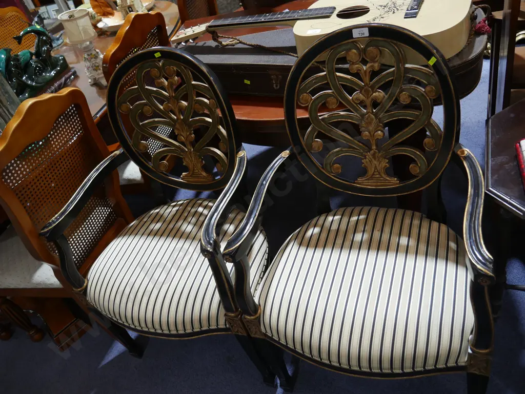 Pair of Galimberti style black & gilt open chairs Image 1++