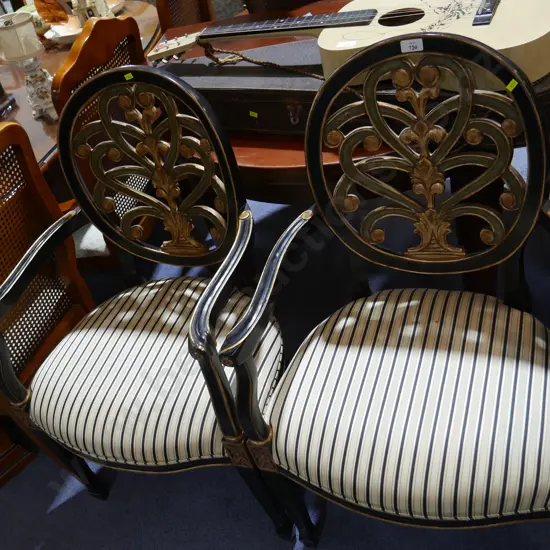 Pair of Galimberti style black & gilt open chairs