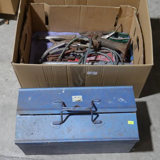 Toolbox and box of assorted tools