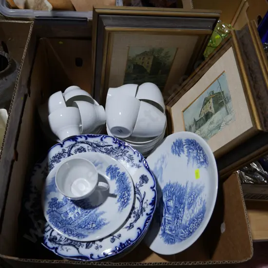 Blue and white china, artworks etc