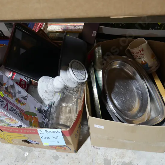 2 boxes of kitchenware etc