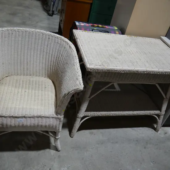 Lloyd Loom style cane table and chair