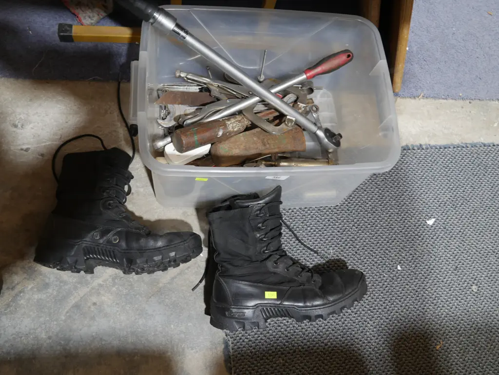 Assorted tools and work boots Image 1++