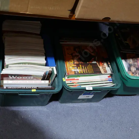 3 boxes of woodworking magazines, DVDs etc