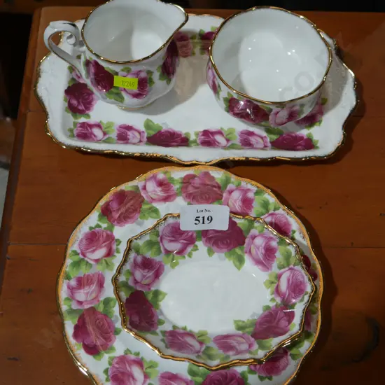 Royal Albert Old English Rose creamer, sugar bowl etc