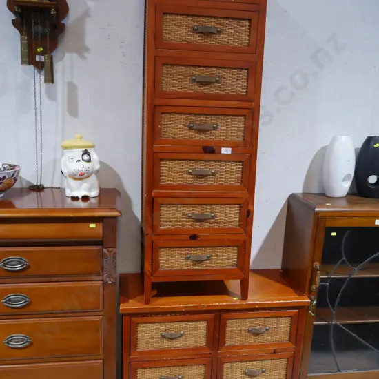 Two-piece wood and wicker drawers