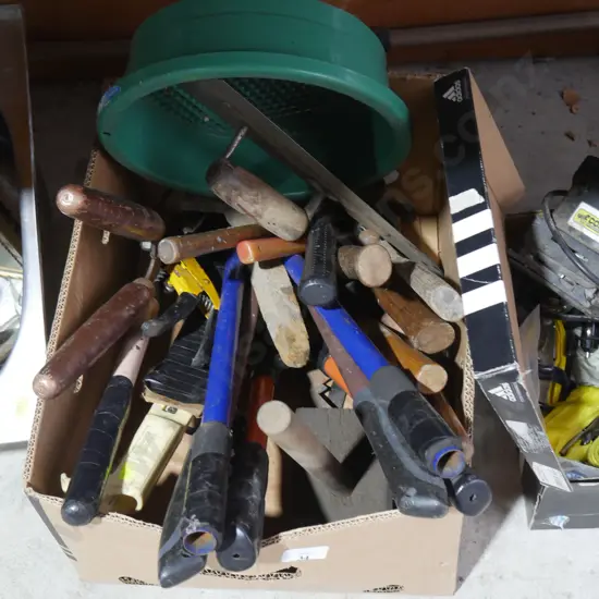 Box of garden tools etc
