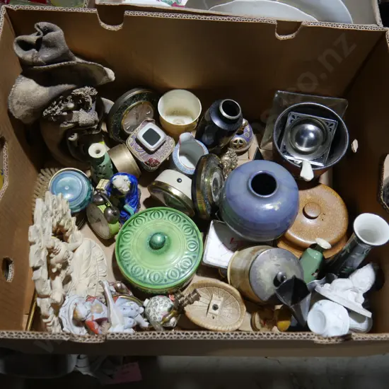 2 boxes of figurine ornaments etc