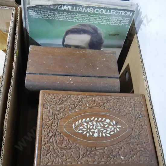 Wooden boxes, records