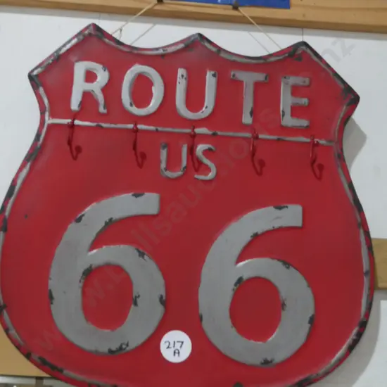 Route 66 tin sign with hooks