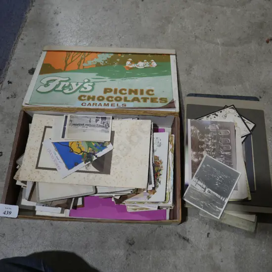 Assorted postcards, Fry's Chocolate box etc