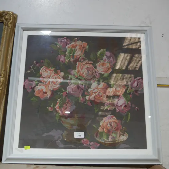 Floral cross stitch artwork