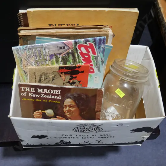 Books, glass jar