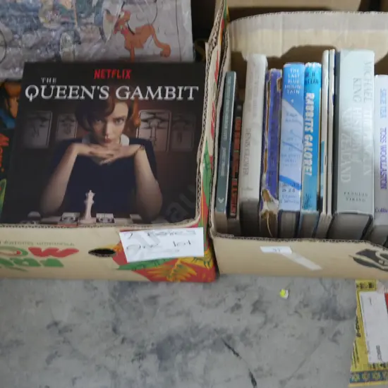 2 boxes of board games and books